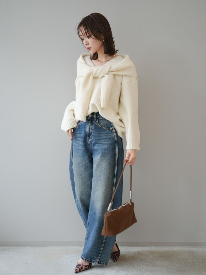 [予約]サイド切替カーブデニムパンツ/blue