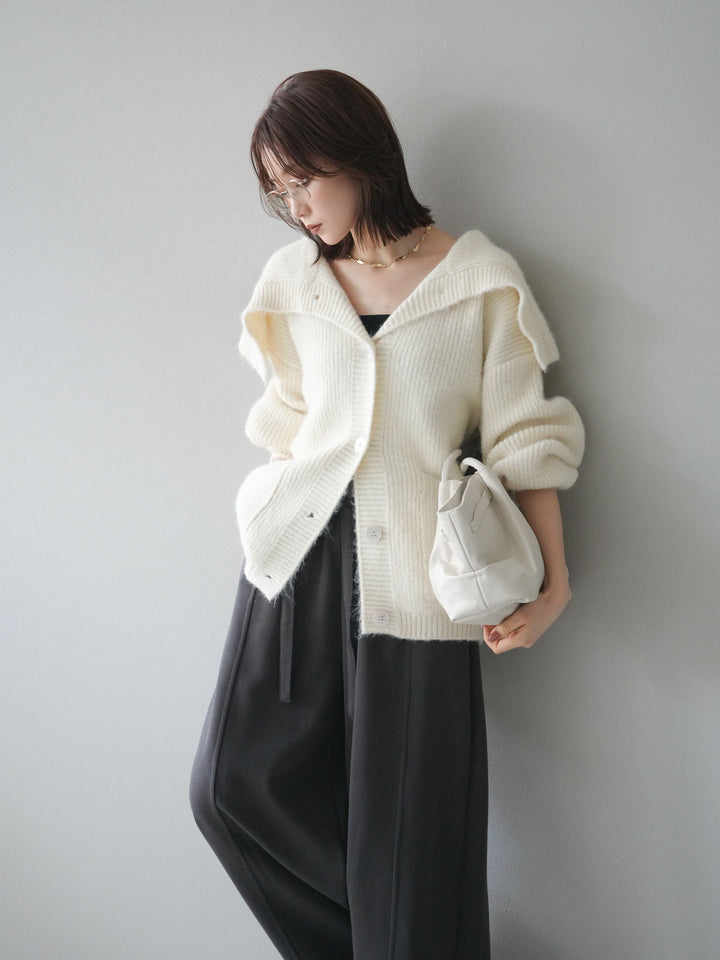 [予約]襟付きボタンオーバーニットカーディガン/ivory