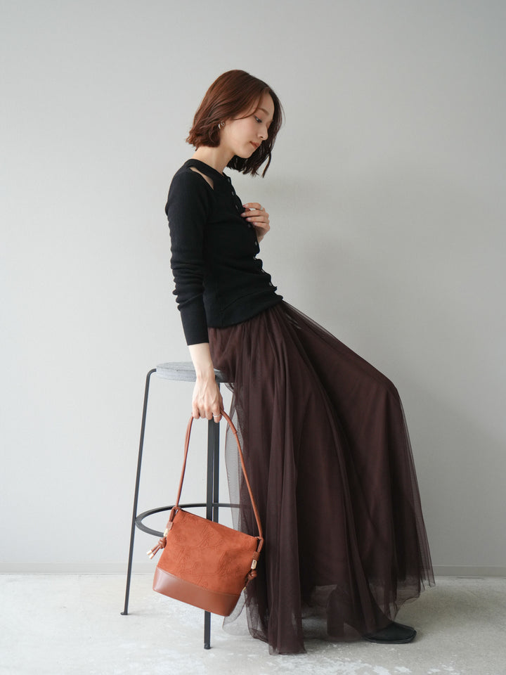 [予約]レイヤードデザインニットカーディガン/ブラック