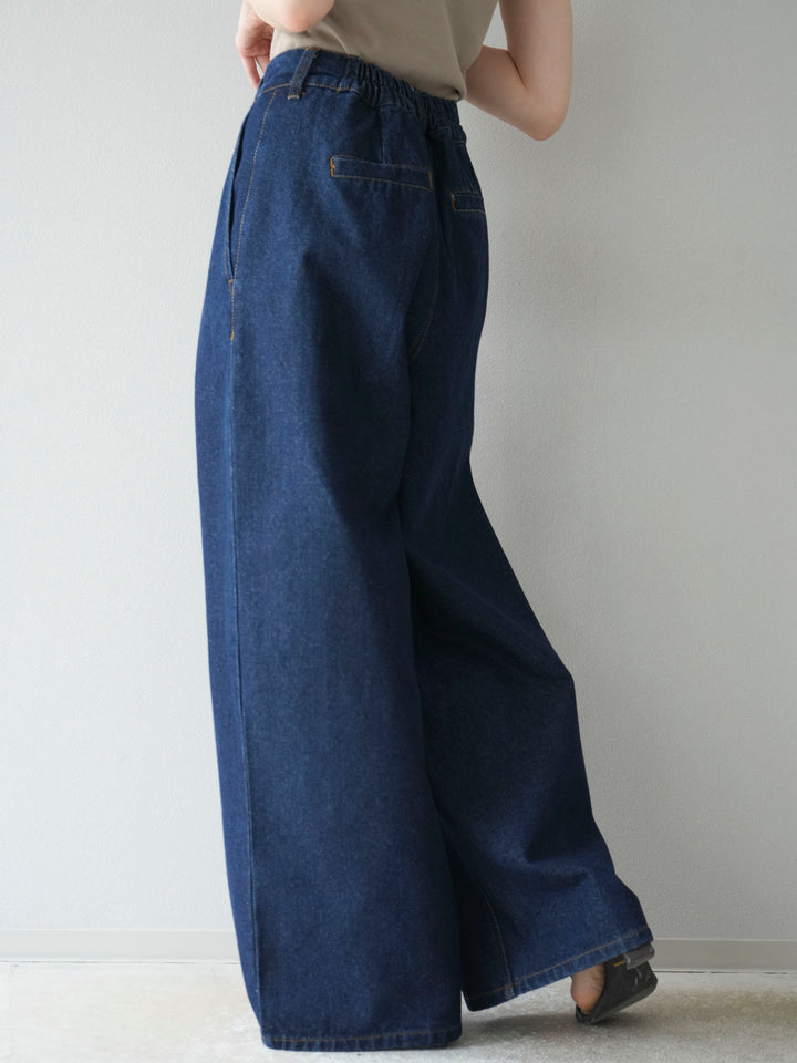 [予約]ダブルタックワイドデニムパンツ/インディゴ
