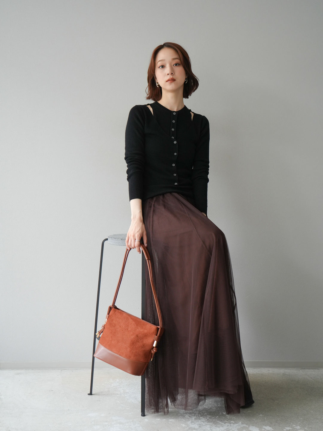 [予約]レイヤードデザインニットカーディガン/ブラック