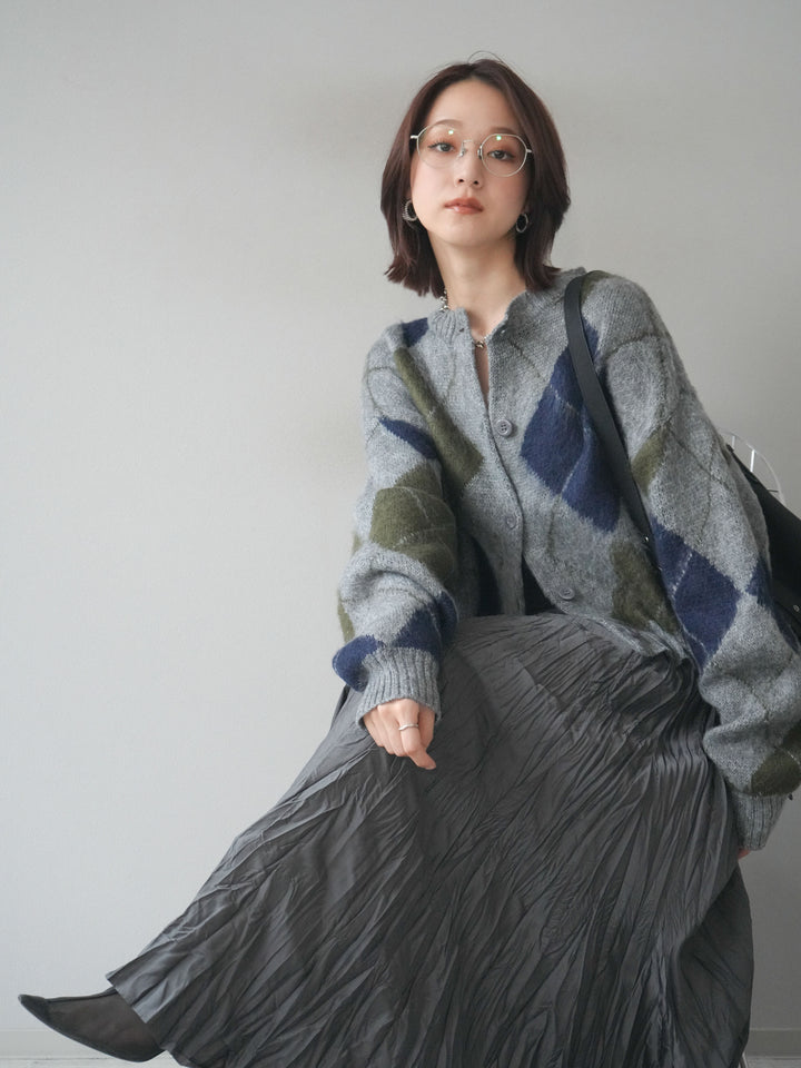 [予約]モヘアタッチアーガイルニットカーディガン/ gray