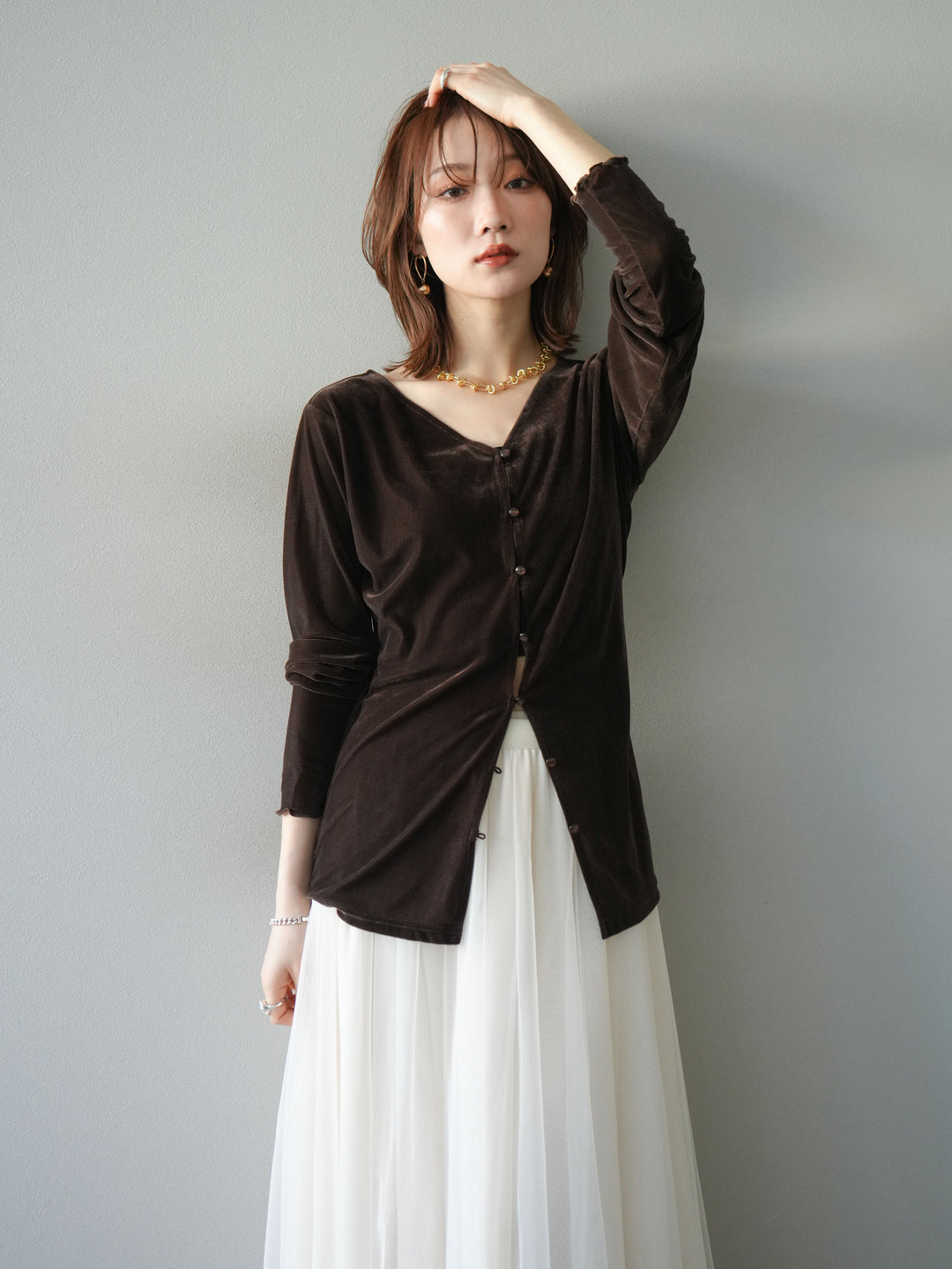 [予約]ベロアカーディガン/brown