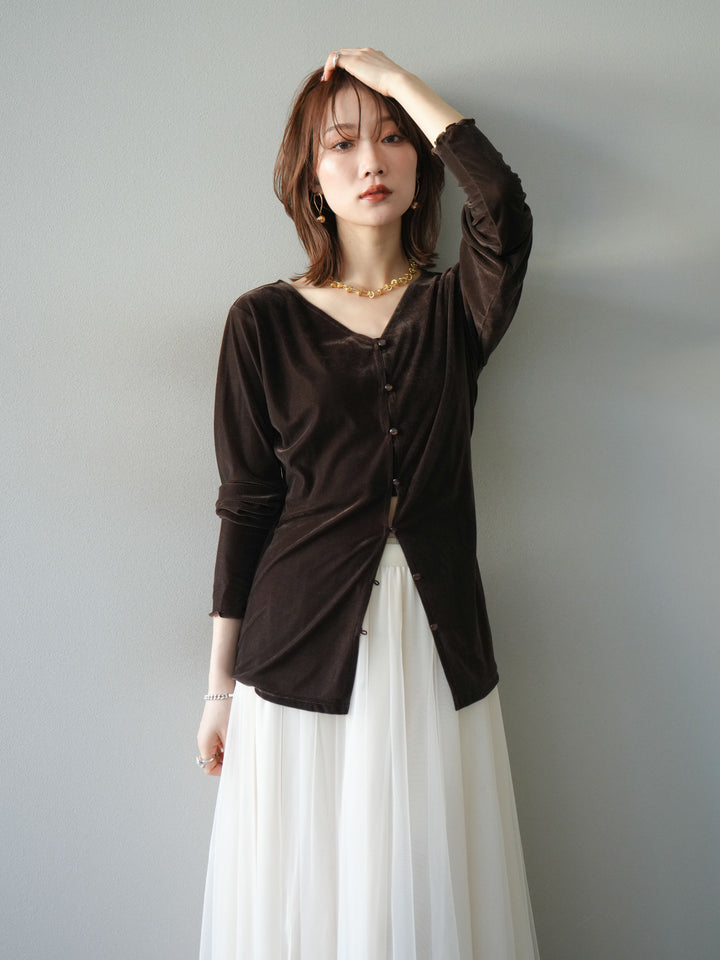 [予約]ベロアカーディガン/brown