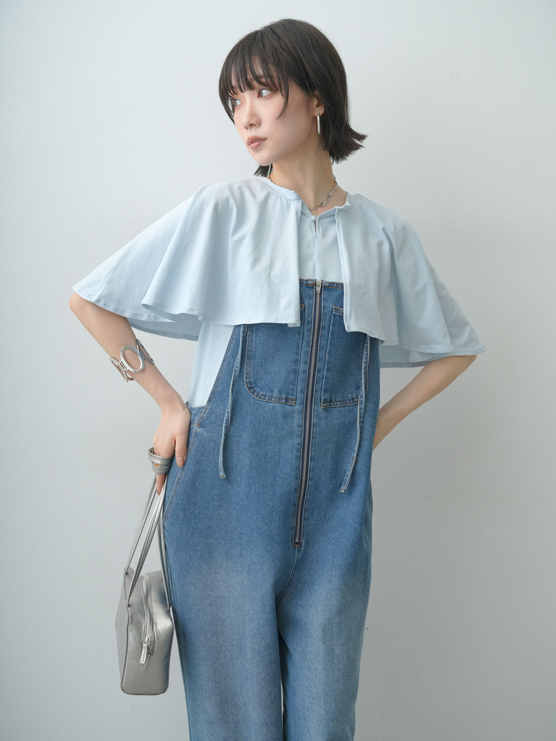 [SET]前後2wayケープTEE+選べるアクセセット(2set)