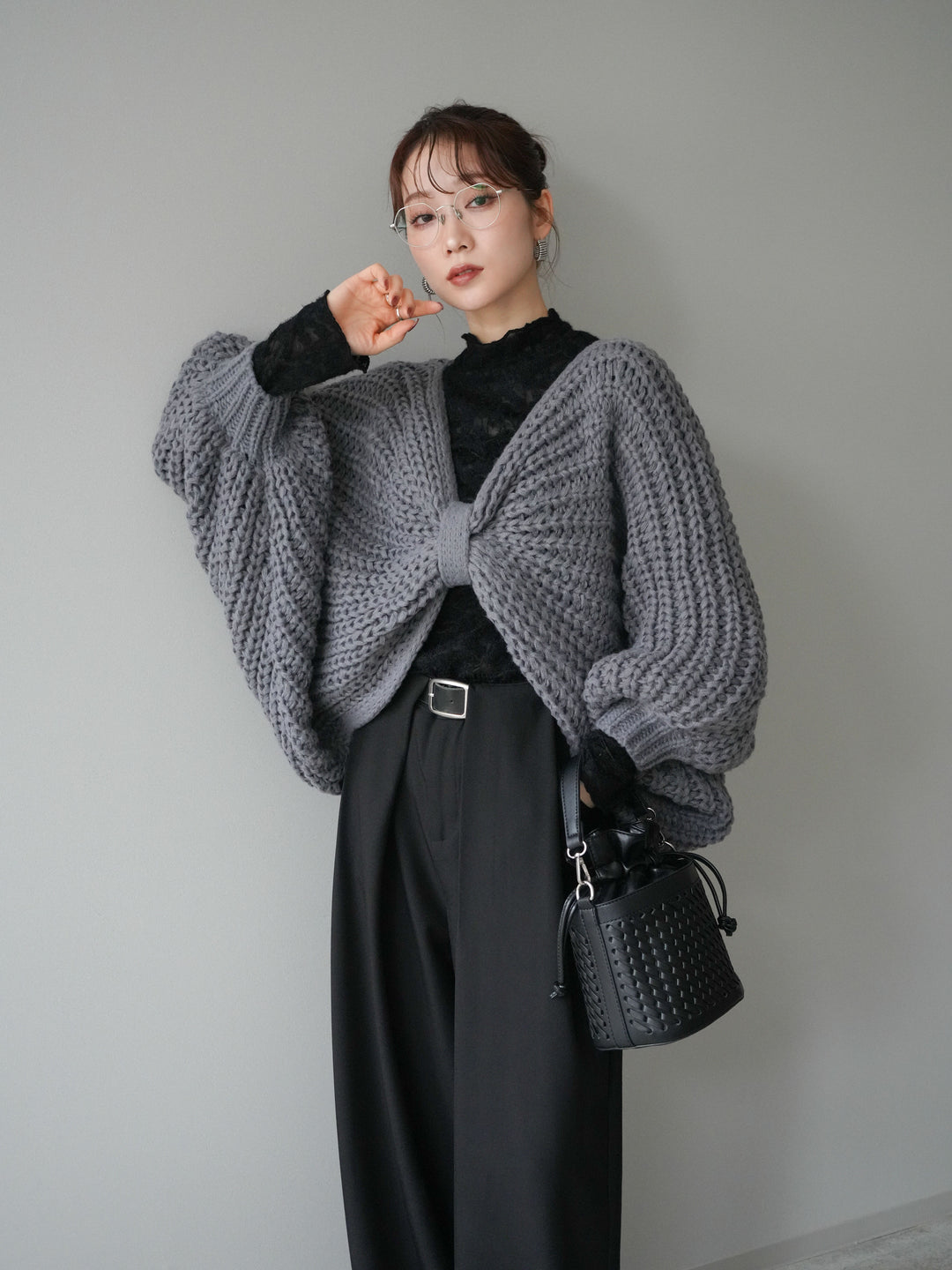 [SET]ローゲージ畦編みドルマンニットボレロ+選べるアクセセット(2set)