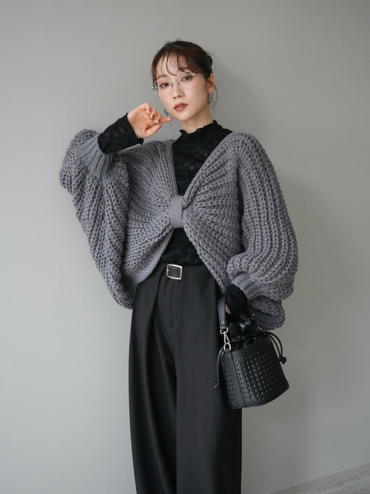 [SET]ローゲージ畦編みドルマンニットボレロ+選べるアクセセット(2set)