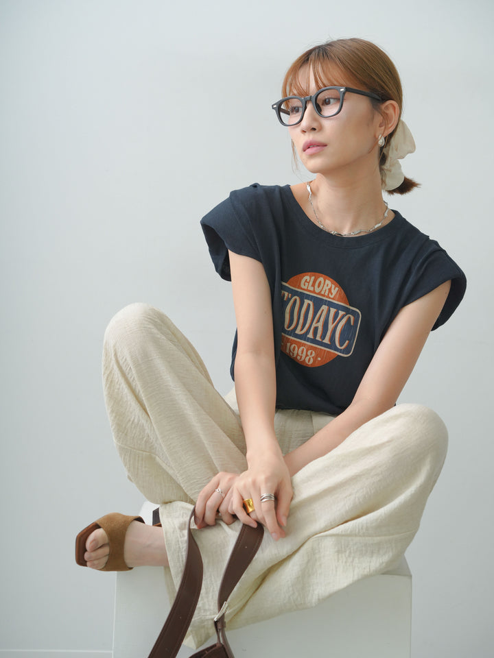 [SET]ヴィンテージロゴドロストTEE+リネンライクベルトループワイドパンツ(2set)