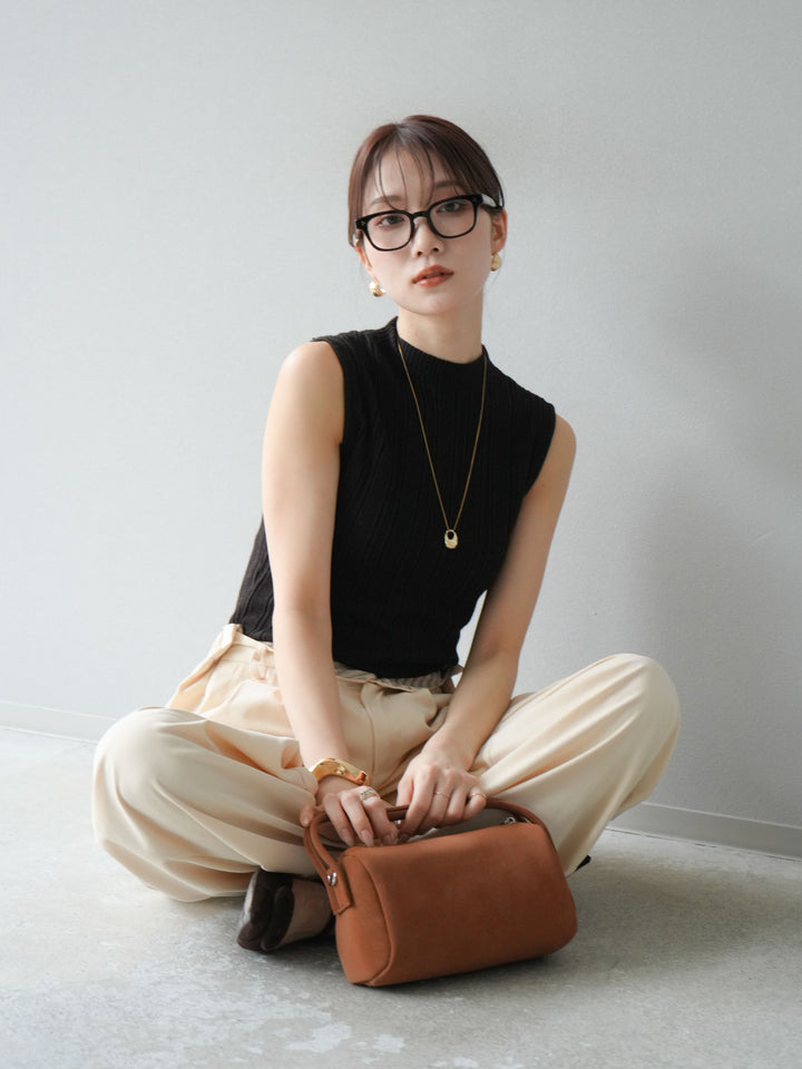 [予約]スリーブレスランダムリブニットトップス/ブラウン