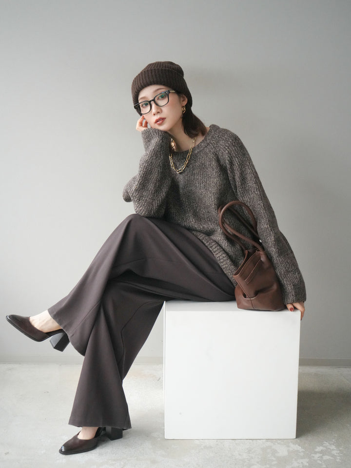 [予約]クルーネック畦編みミックスニット/brown