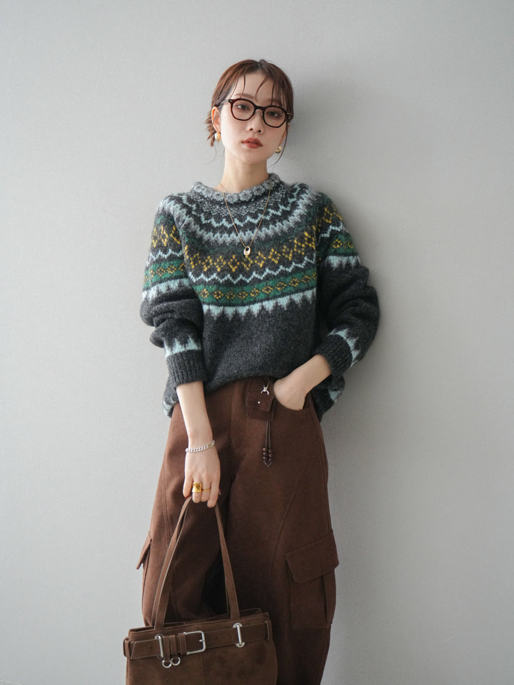 [予約]ウールタッチ求心柄オーバーニットプルオーバー/gray