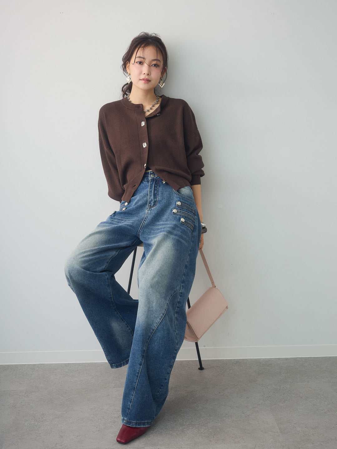 [SET]スクエアシルバーボタンハイゲージニットカーディガン+スクエアシルバーボタンハイゲージニットカーディガン(2set)