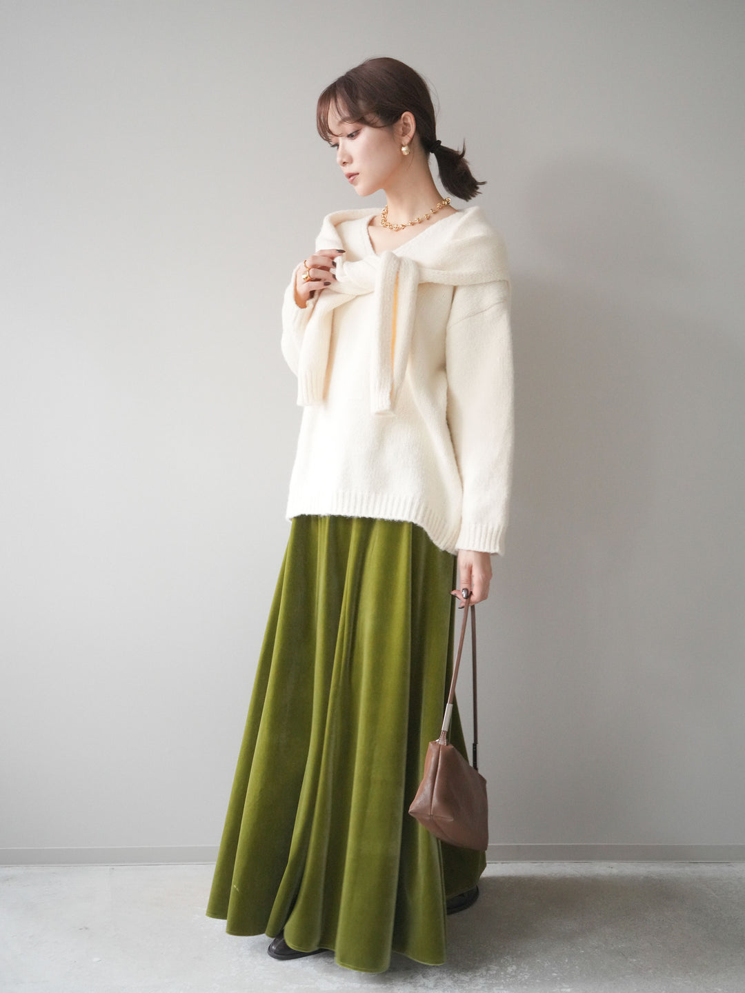 [予約]ベロアフレアスカート/green