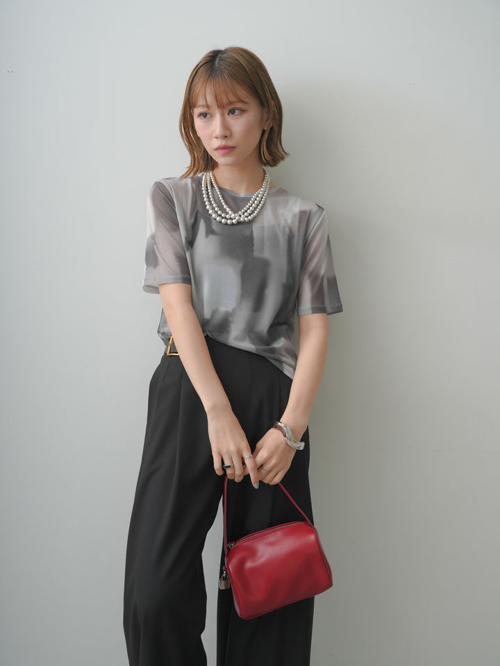 [予約]水彩柄メッシュシアー半袖プルオーバー/monokuro
