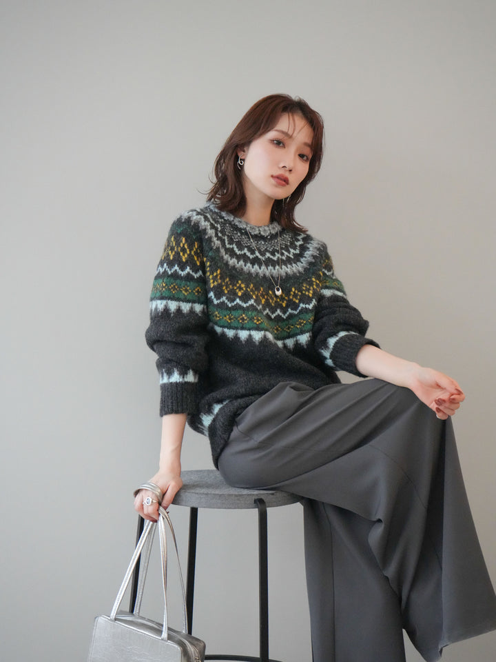[予約]ウールタッチ求心柄オーバーニットプルオーバー/gray