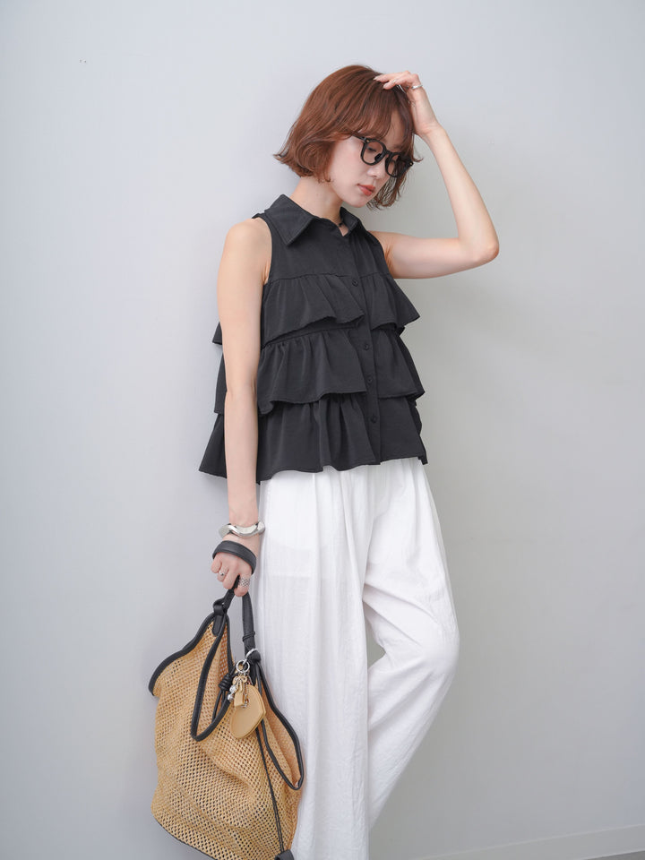 【套裝】荷葉邊層疊無袖上衣 + 荷葉邊層疊無袖上衣（兩件組）