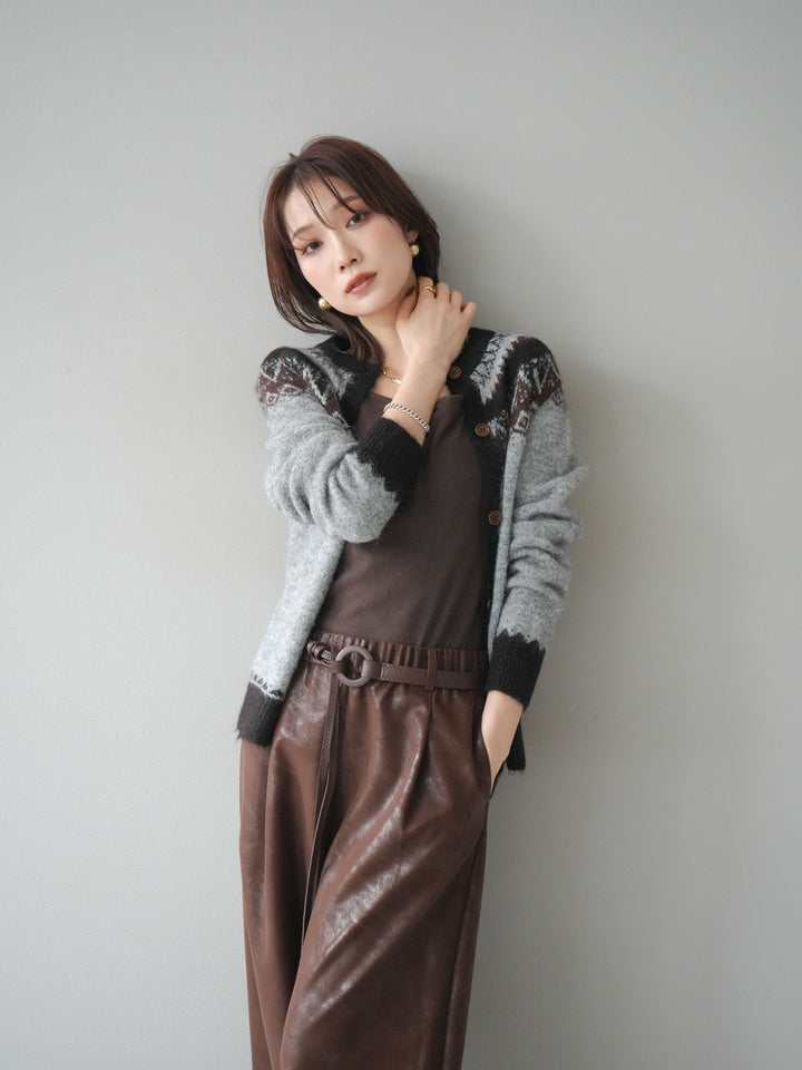 [予約]ノルディック柄ニットカーディガン/gray