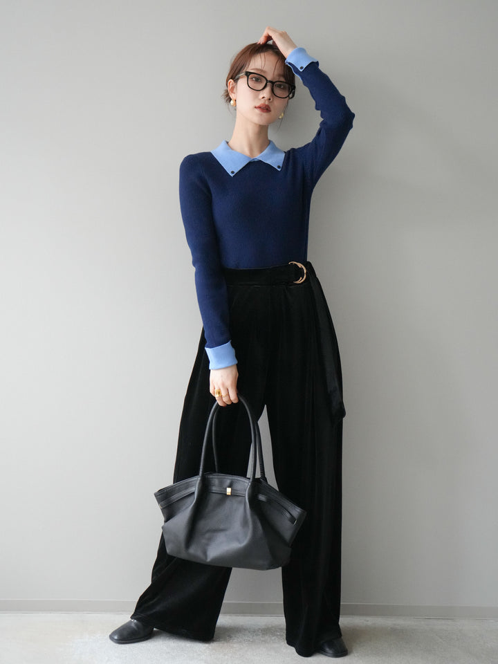 [予約]ベロアベルトスリムパンツ/black