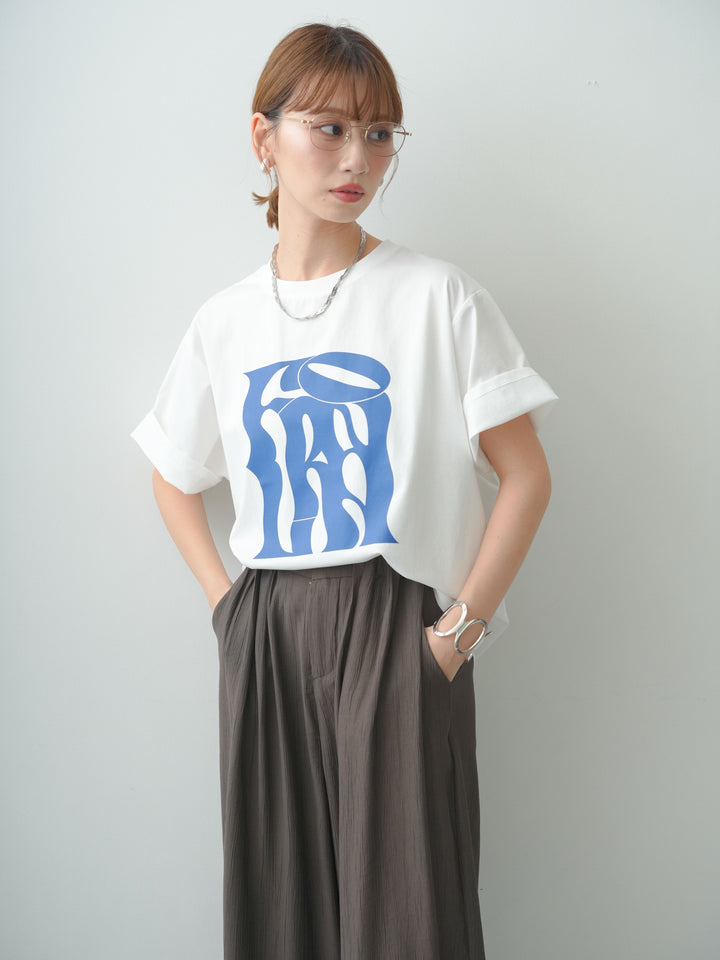 [SET]クールタッチアートロゴオーバーTEE+ベルト付ワッシャーライトワイドパンツ(2set)