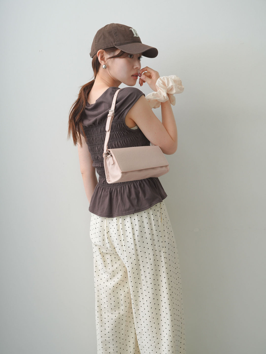 [SET]フレンチスリーブシャーリングトップス+ドットワイドイージーパンツ(2set)