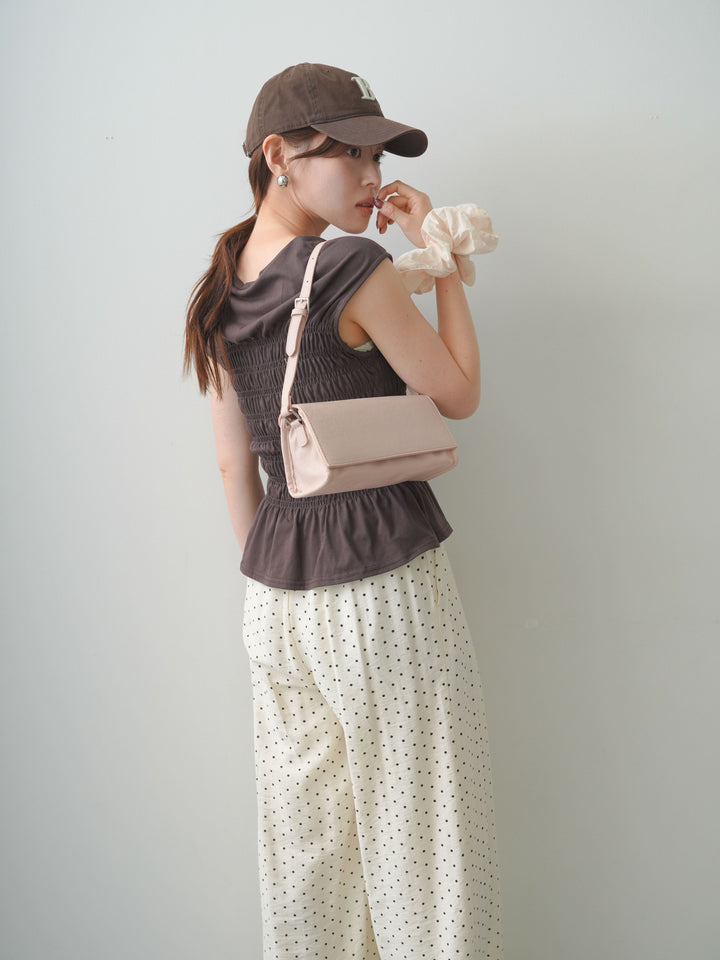 [SET]フレンチスリーブシャーリングトップス+ドットワイドイージーパンツ(2set)