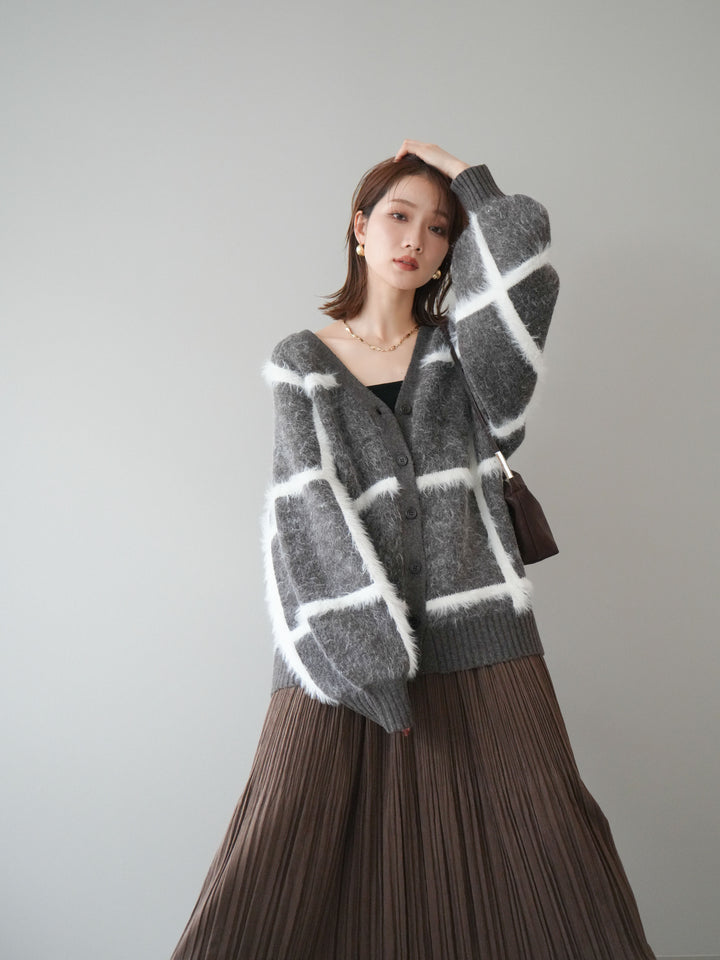 [予約]ミックスシャギーチェックカーディガン/brown