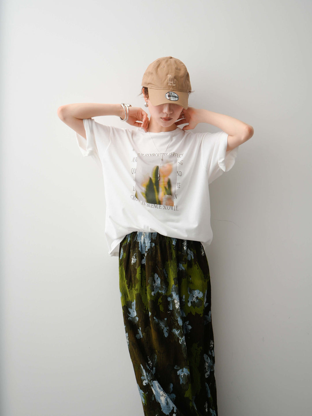 【着回しセット】フラワーフォトTEE+フラワープリントドレープタックパンツ+フラワープリントIラインギャザースカート(3set)