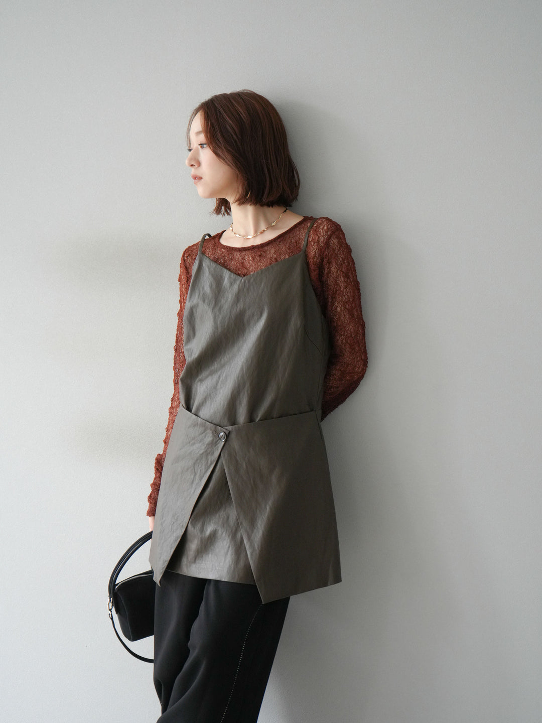 [予約]レイヤードレザーキャミソールチュニック/ブラウン