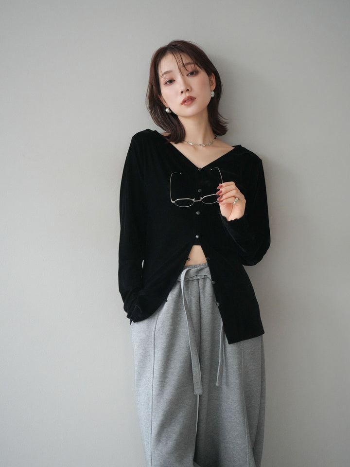 [予約]ベロアカーディガン/black