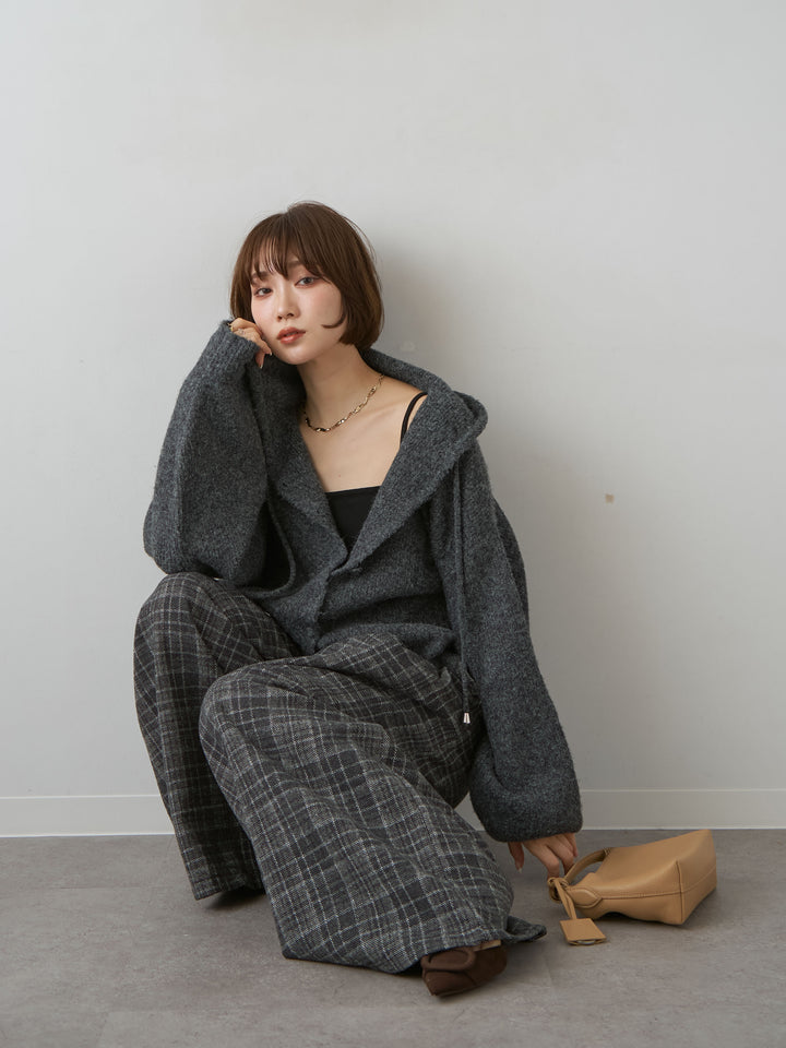 [SET]アルパカタッチソフトリブフードニットトップス+選べるアクセセット(2set)