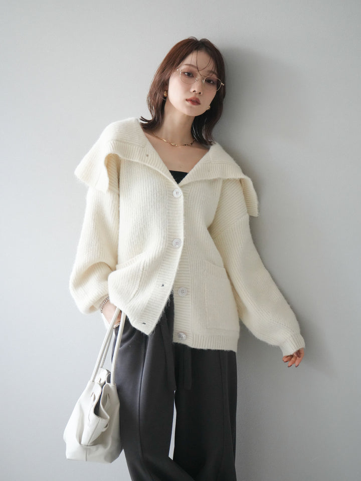 [予約]襟付きボタンオーバーニットカーディガン/ivory