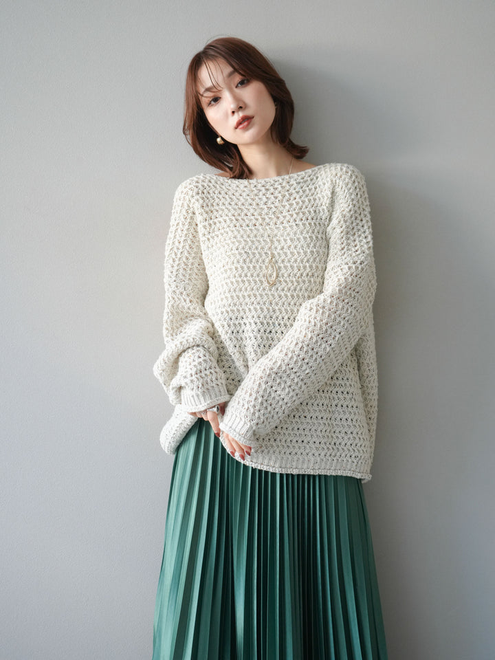 [予約]ネップ透かし編みオーバーニット/ivory