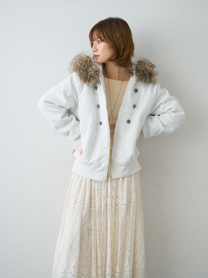 [SET]ナポレオンスウェットパフブルゾン+ベロアレイヤードチュールフレアスカート(2set)