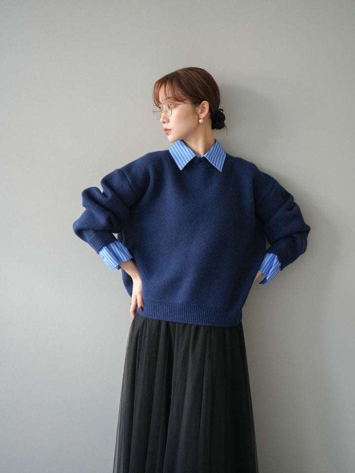 [予約]2WAY襟ニットプルオーバー/navy