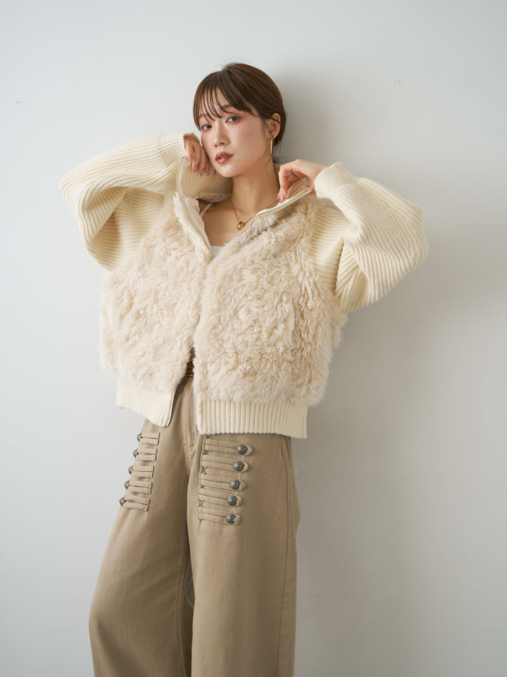 [SET]ファーコンビニットブルゾン+選べるアクセセット(2set)