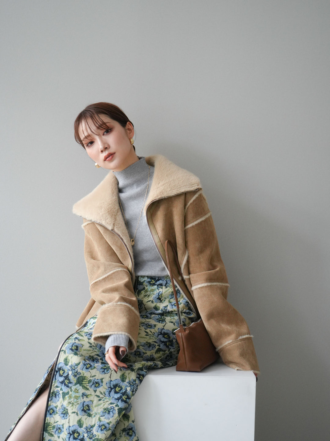 [予約]スタンドカラームートンZIPジャケット/beige