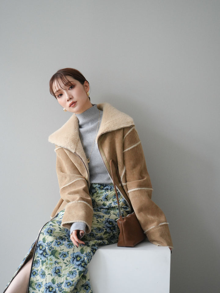 [予約]スタンドカラームートンZIPジャケット/beige