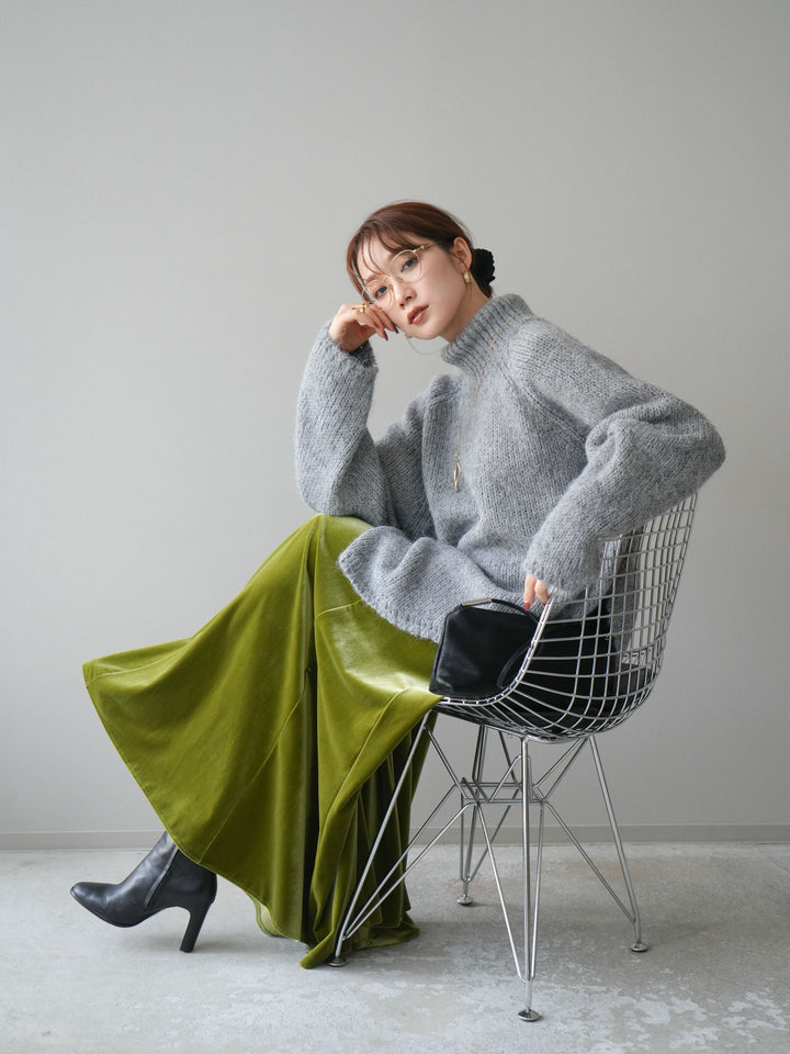 [予約]アシンメトリーハイネックニットプルオーバー/gray