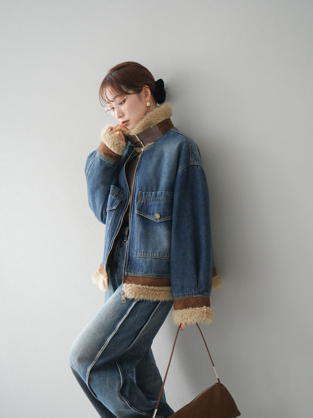 [予約]スタンドカラーファー×デニムジャケット/blue