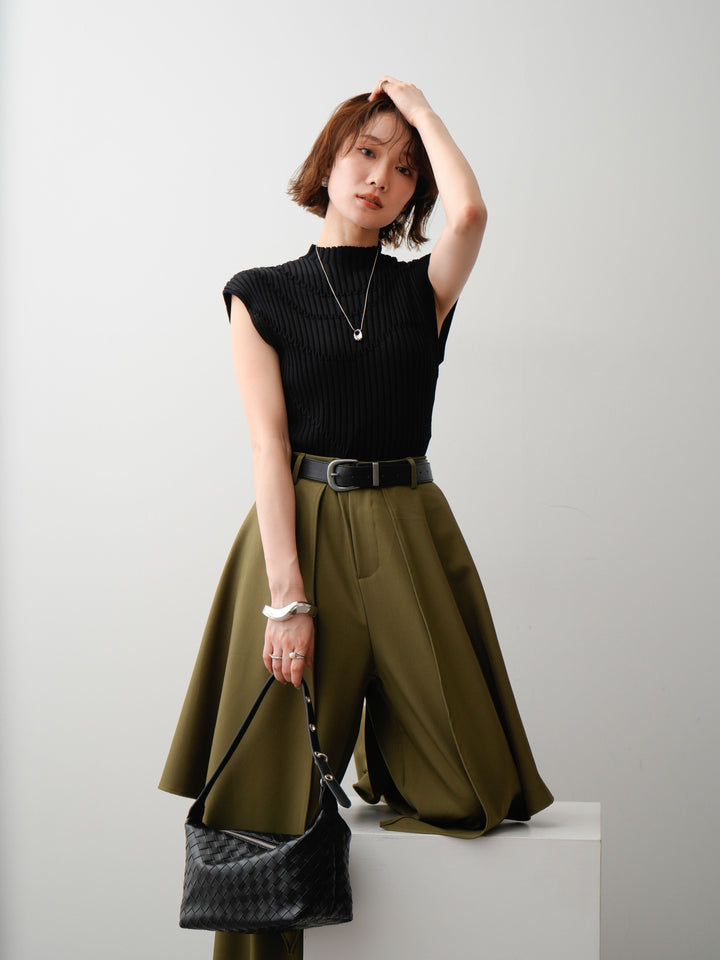 [予約]モードラインリブフレンチニットトップス/black