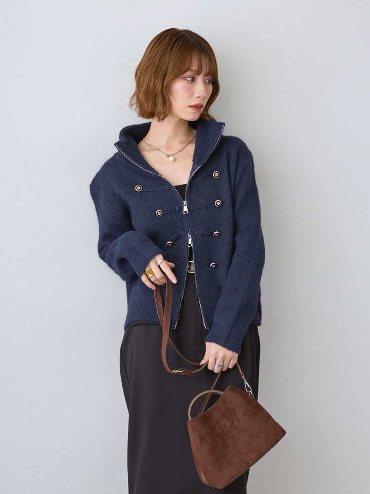[予約]ナポレオンジップニットカーディガン/navy
