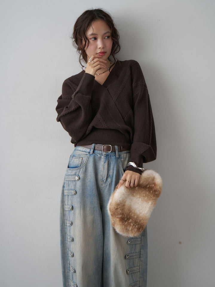 [SET]カシュクールミックスケーブルニットトップス+カシュクールミックスケーブルニットトップス(2set)