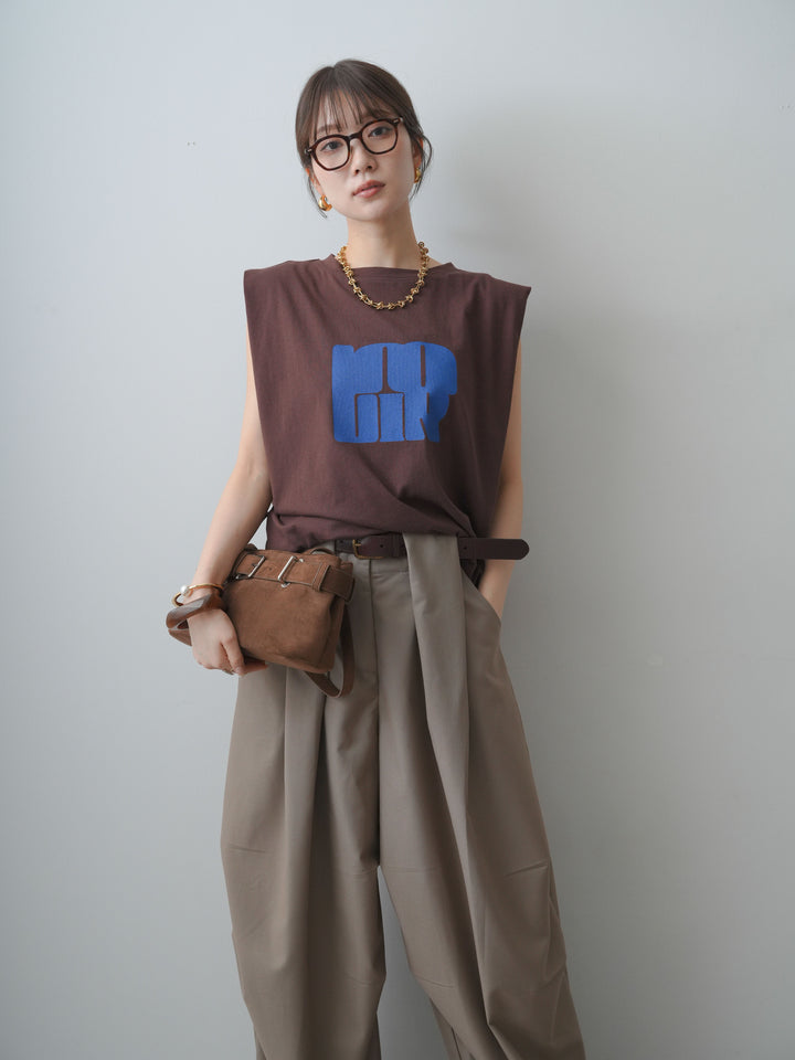 [SET]ワイドネックプリントTEE+ショルダータックノースリーブオーバーTEE(2set)