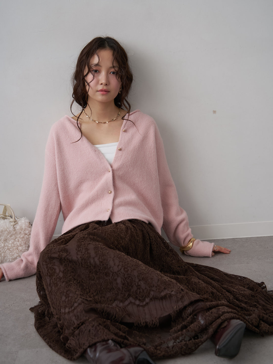 【套裝】金色扣環針織開襟衫+可選配件套裝（2套）