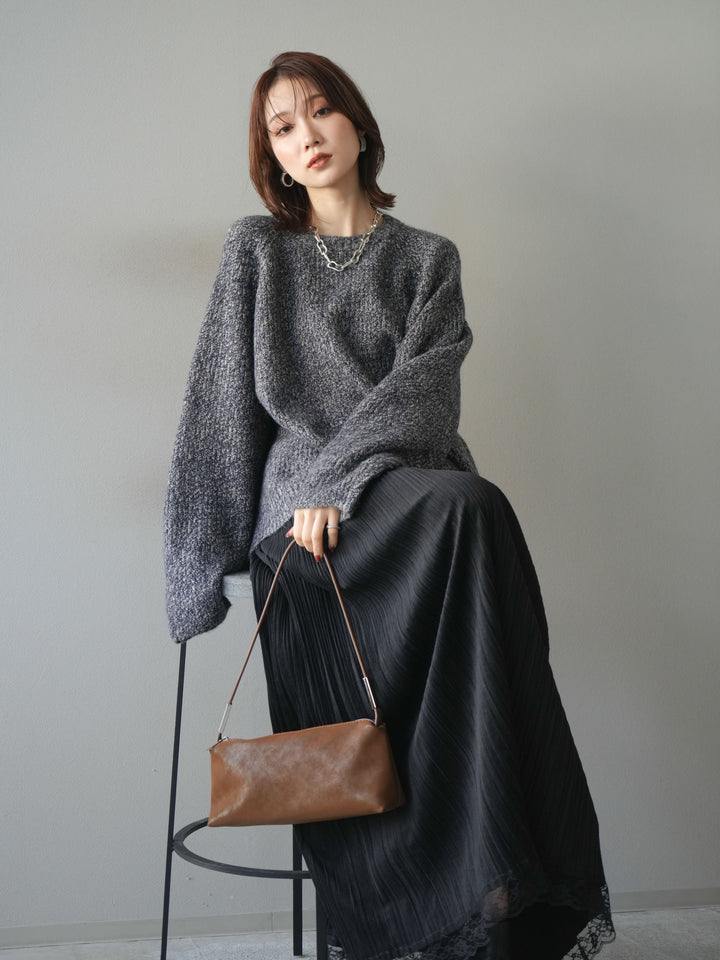 [予約]クルーネック畦編みミックスニット/navy