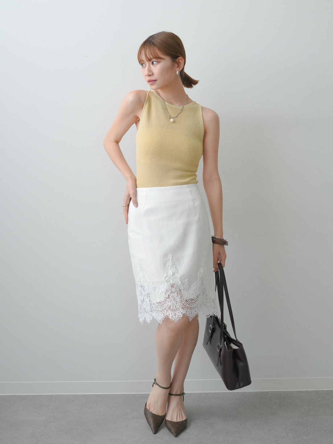 [SET]バックスリットニットタンクトップ+スカラップレーススカート(2set)