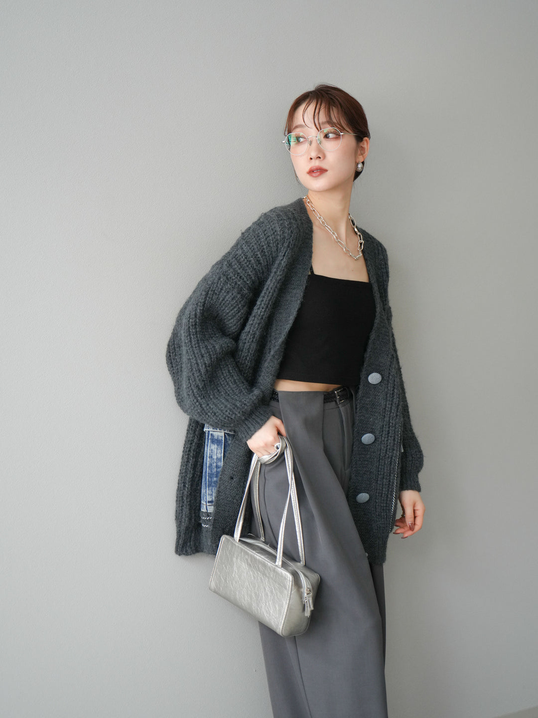 [予約]デニムポケットハンドステッチカーディガン/gray