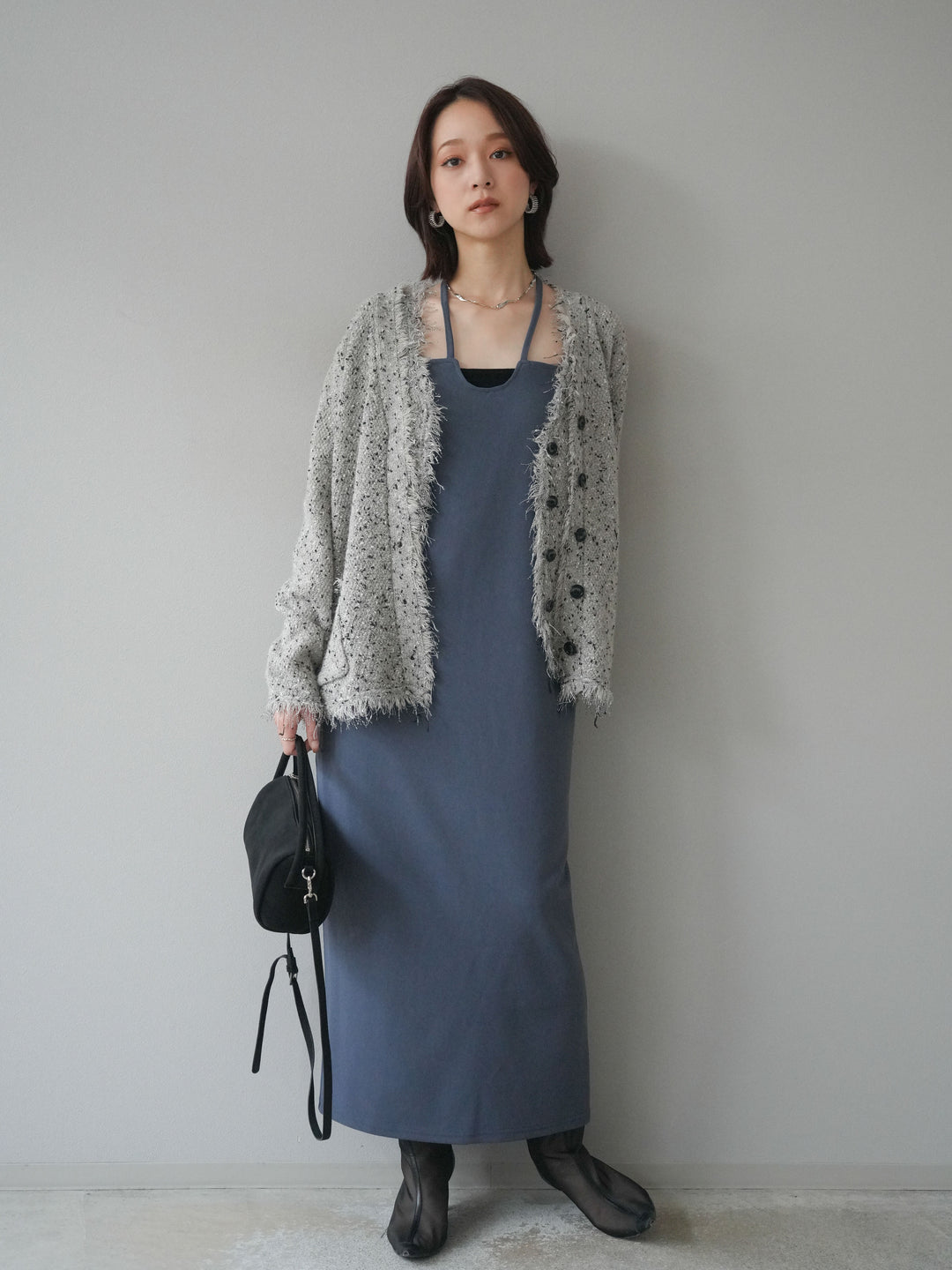 [予約]ネップフリンジニットカーディガン/khaki