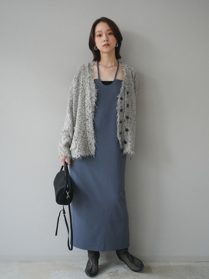 [予約]ネップフリンジニットカーディガン/khaki