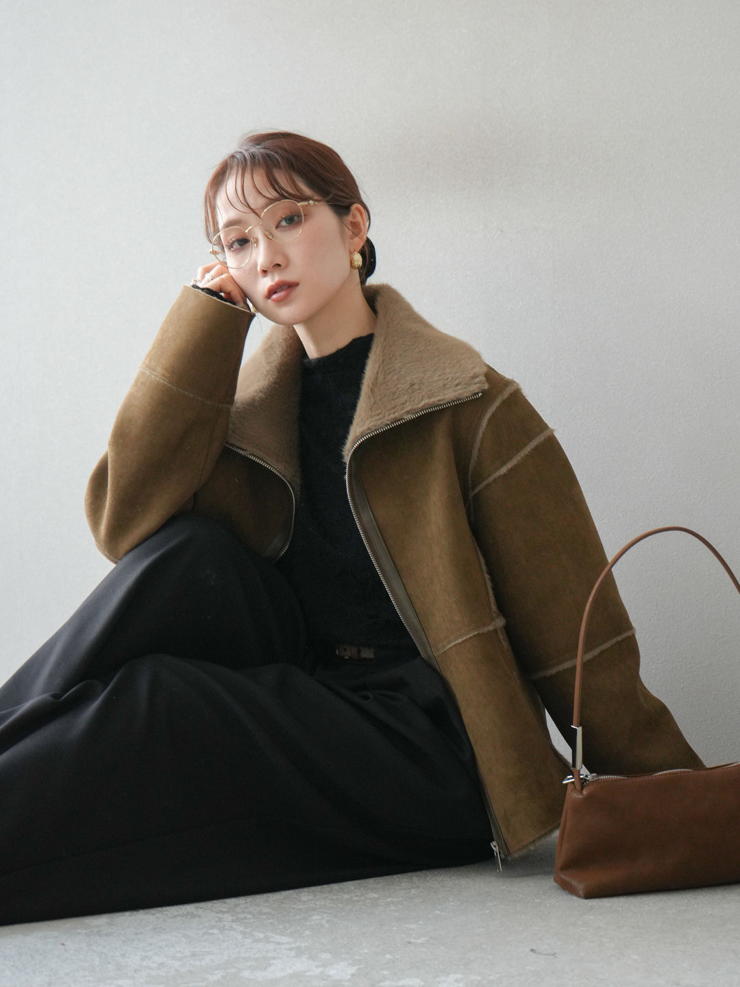 [予約]スタンドカラームートンZIPジャケット/khaki